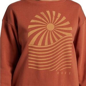 Roxy Rust Crewneck Sweatshirt with Golden Sun Graphic | Size Small